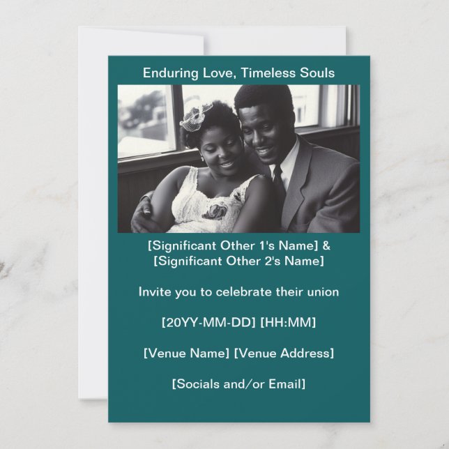 Deep Teal 1960s Black Wedding Love Invitation (Front)
