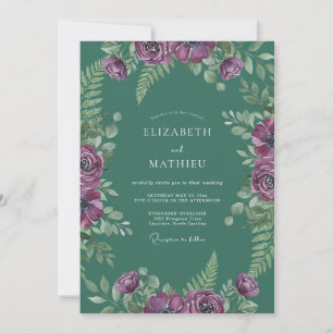 Deep Teal Amethyst Vine Wedding Invitation