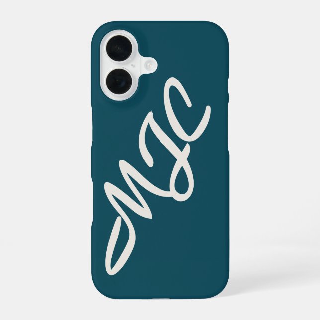 Deep Teal Blue Custom Monogram  iPhone 16 Case (Back)