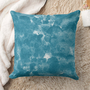Deep Teal Blue Marble Watercolor Art Cushion