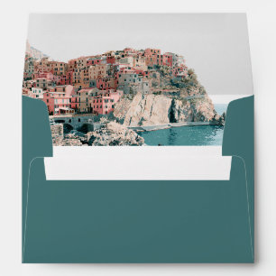 Deep Teal Cinque Terre Wedding Return Address Envelope