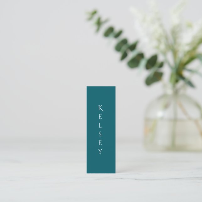 Deep Teal Customisable Photo Mini Business Card (Standing Front)