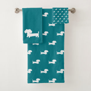 Deep Teal Dachshund 3- piece Bath Towel Set Cloth