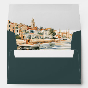 Deep Teal Dalmatian Coast Wedding Return Address Envelope