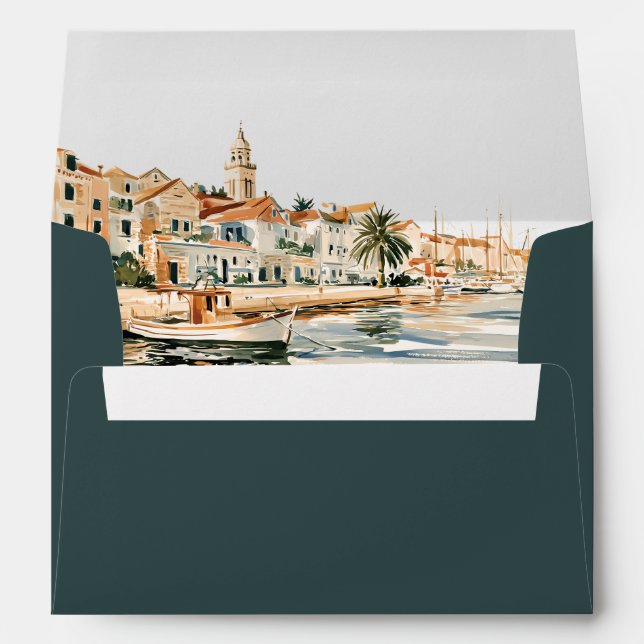 Deep Teal Dalmatian Coast Wedding Return Address  Envelope (Back (Bottom))