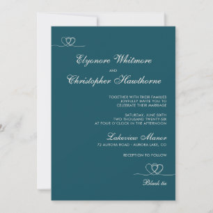 Deep Teal Elegant Chic Calligraphy Wedding Invitation