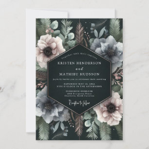 Deep Teal Floral Moody Wedding Invitation