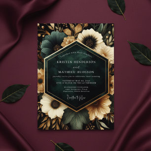 Deep Teal Floral Opulent Wedding Invitation