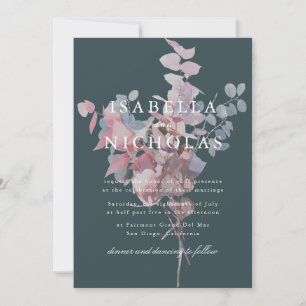 Deep Teal Floral Wedding Invitation
