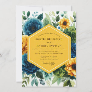 Deep Teal Floral Whimsy Wedding Invitation