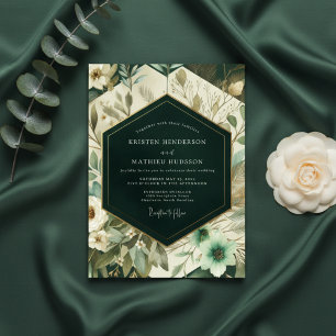 Deep Teal Floral Woodland Wedding Invitation