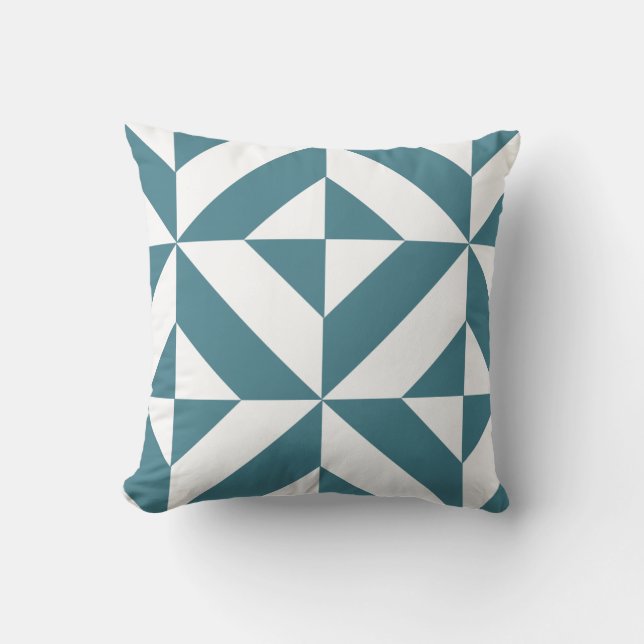 Deep Teal Geometric Deco Cube Pattern Cushion (Front)