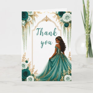 Deep Teal Green Floral Sweet Sixteen Party Thank You Card