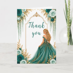 Deep Teal Green Floral Sweet Sixteen Party Thank You Card