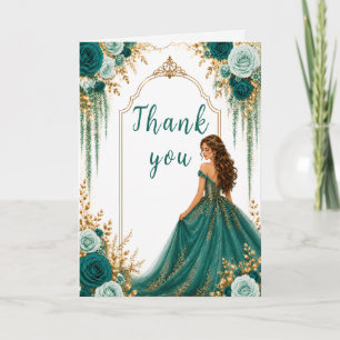 Deep Teal Green Floral Sweet Sixteen Party Thank You Card
