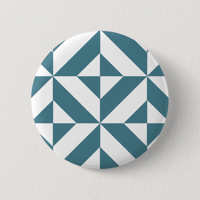 Deep Teal Green Geometric Deco Cube Pattern 6 Cm Round Badge (Front)