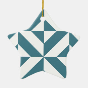 Deep Teal Green Geometric Deco Cube Pattern Ceramic Tree Decoration