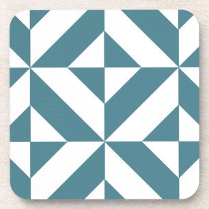 Deep Teal Green Geometric Deco Cube Pattern Coaster
