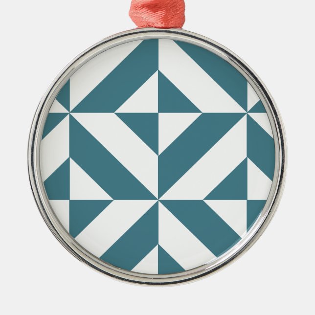 Deep Teal Green Geometric Deco Cube Pattern Metal Tree Decoration (Front)
