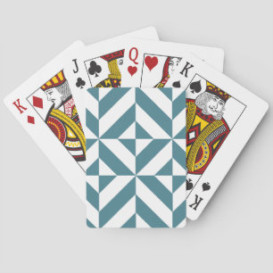 Deep Teal Green Geometric Deco Cube Pattern Playing Cards