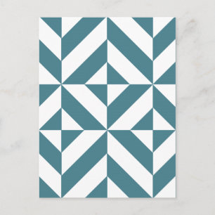 Deep Teal Green Geometric Deco Cube Pattern Postcard
