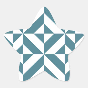 Deep Teal Green Geometric Deco Cube Pattern Star Sticker