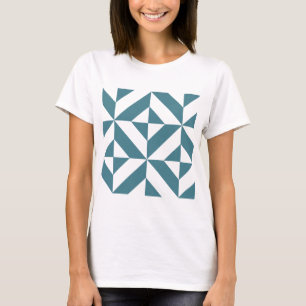 Deep Teal Green Geometric Deco Cube Pattern T-Shirt