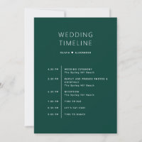 Deep Teal Green Timeline. Forest Wedding Itinerary
