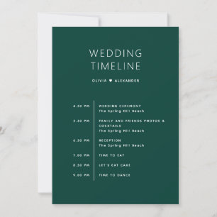 Deep Teal Green Timeline. Forest Wedding Itinerary Invitation