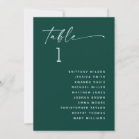 Deep Teal Green Wedding Seating Chart. Boho Forest