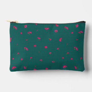 Deep Teal Japanese Red Cosmos Floral Pattern Accessory Pouch