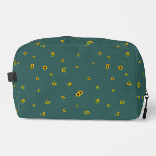 Deep Teal Japanese Sunflower Floral Pattern Dopp Kit