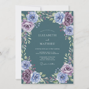 Deep Teal Lavender Floral Wedding Invitation