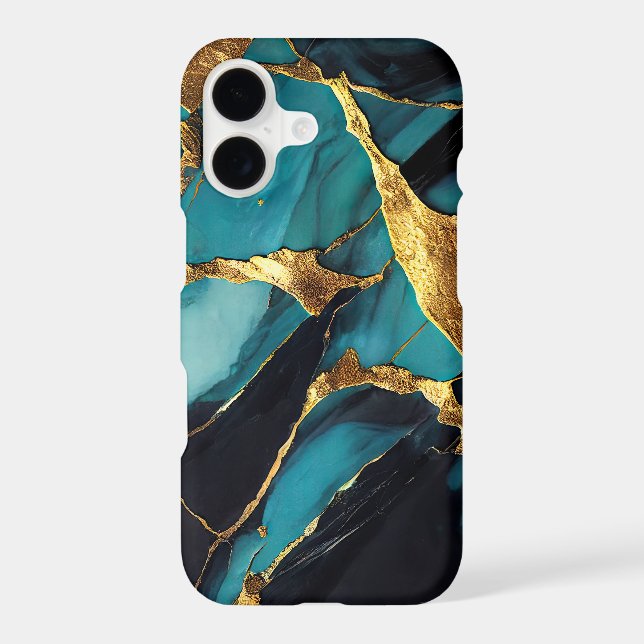 Deep Teal Marble with Bold Gold Veins (Back)