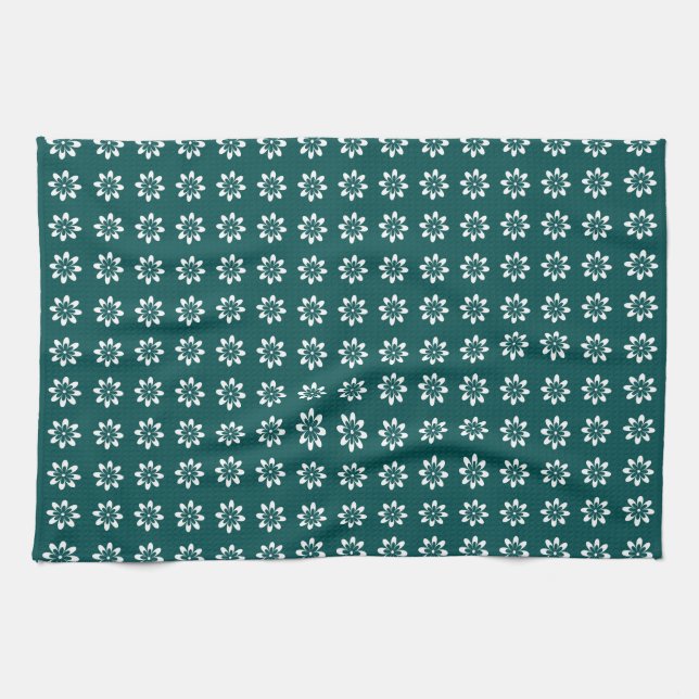 Deep Teal Minimal Flower Retro  Tea Towel (Horizontal)