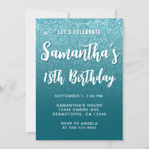 Deep Teal Modern Gradient 18th Birthday Invitation