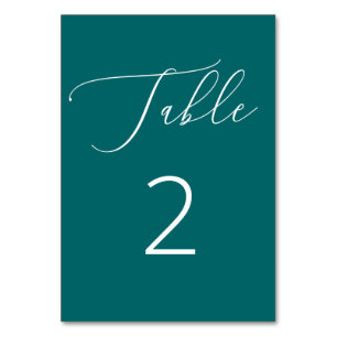 Deep Teal Modern Minimalist Elegant Script Wedding Table Number