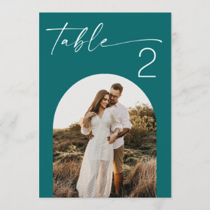 Deep Teal Modern Script Photo Wedding Table Number