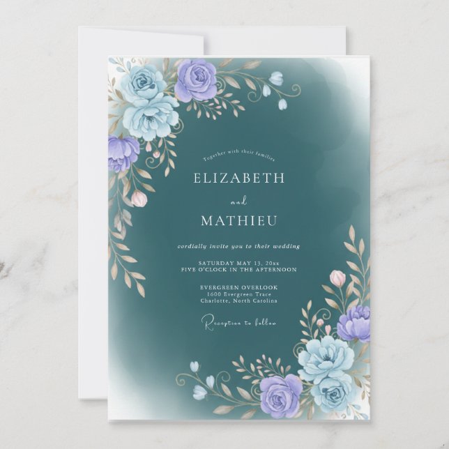 Deep Teal Moody Winter Wedding Invitation (Front)