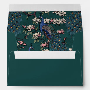 Deep Teal Peacock Chinoiserie Wedding Envelope