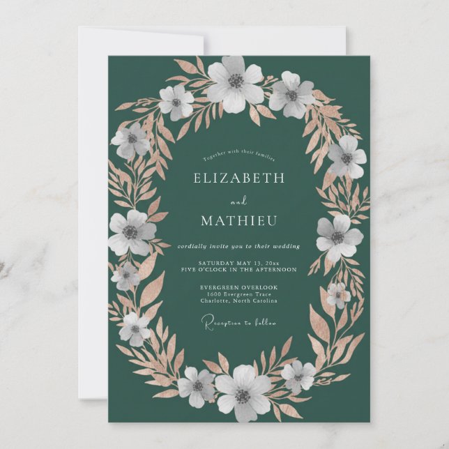 Deep Teal Petal Wedding Invitation (Front)