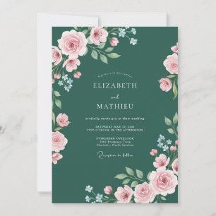 Deep Teal Ranunculus Dusty Eucalyptus Wedding Invitation