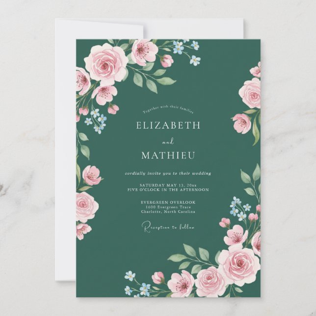 Deep Teal Ranunculus Dusty Eucalyptus Wedding Invitation (Front)
