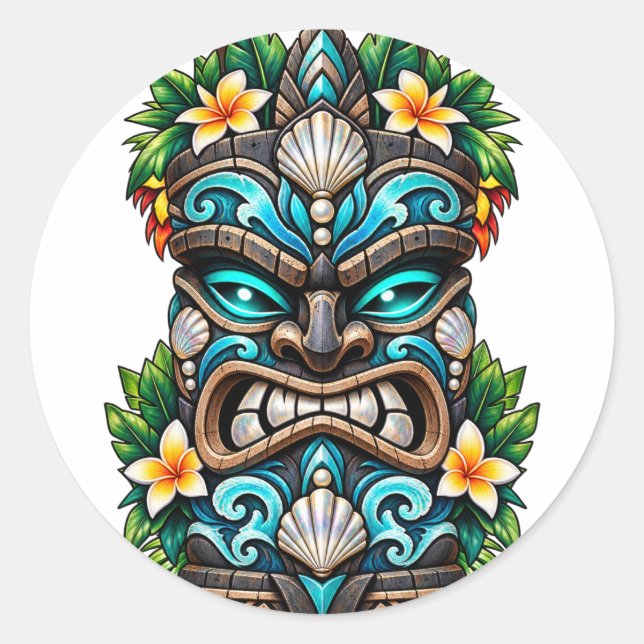 Deep Teal Reef Tiki Sticker (Front)
