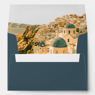 Deep Teal Santorini Caldera Wedding Return Address Envelope
