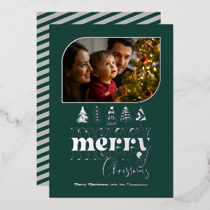 Deep Teal & Silver Retro Doodle Christmas Photo