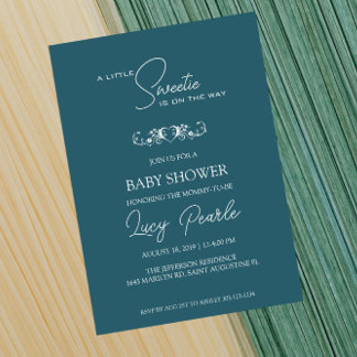 Deep Teal Sweety On The Way Baby Shower Invitation