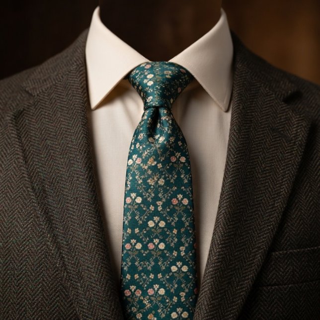 Deep Teal Vintage Floral Tie (Creator Uploaded)