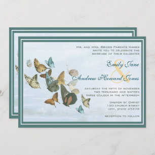 Deep Teal Whimsical Butterfly Wedding Invitation