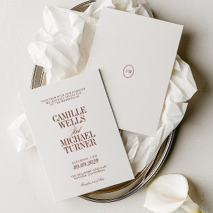 Deep Terracotta Elegant Monogram Wedding Invite